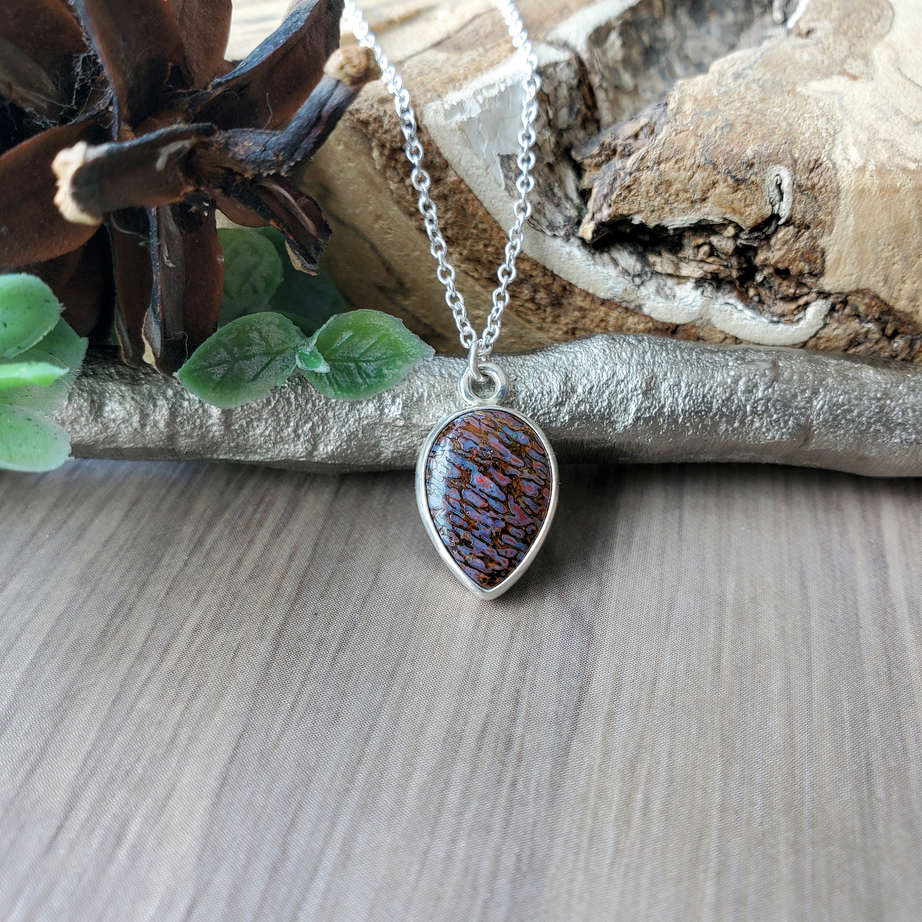 Fossil Necklace Sterling Silver Dinosaur Bone Fossilized Bone