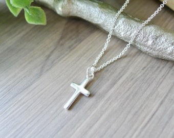 Cross Necklace, Sterling Silver, Small Cross, Simple Cross, Religious Necklace, Christian Jewelry, Baptism Gift, Minimalist Cross Thin Cross