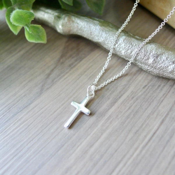 Kreuz Halskette, Sterling Silber, kleines Kreuz, einfaches Kreuz, religiöse Halskette, christlicher Schmuck, Taufgeschenk, minimalistisches Kreuz Dünnes Kreuz