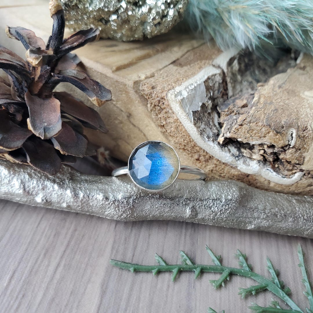 Labradorite Ring, Sterling Silver, Rose Cut Labradorite, Blue ...