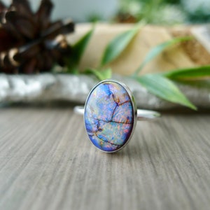 Opal Ring, Sterling Silver, Minimalist Opal, Oval Opal Ring, October Ring, Monarch Opal, October Birthstone, Manmade Opal, Sterling Opal