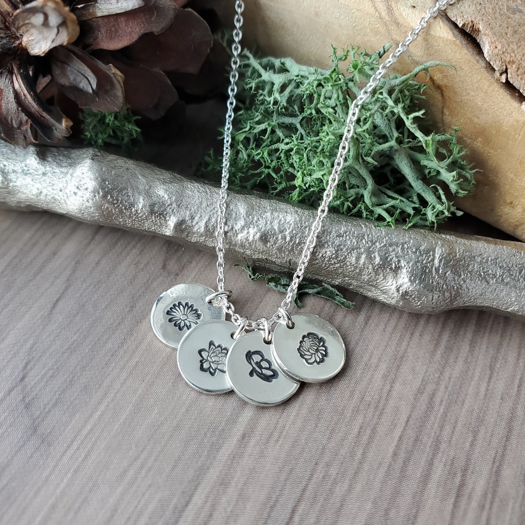 Birth Flower, Custom Family Necklace, Sterling Silver, Flower Necklace ...