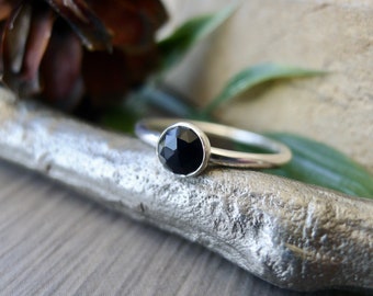 Onyx Stacking Ring, Onyx Ring, Sterling Silver, Black Stone, Black Ring, Simple Ring, Gemstone Ring, Organic Ring, Minimalist Ring, Round