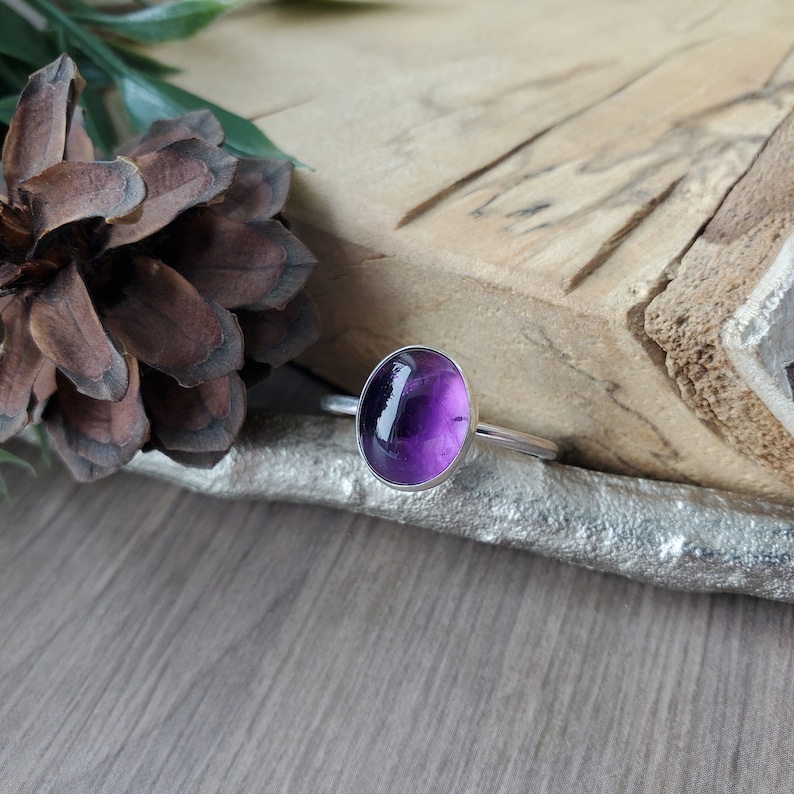 Amethyst Ring, Oval, Smooth, Deep Purple, Sterling Silver, February Birthstone, Purple Birthstone, February Gift, Small Amethyst, Genuine image 6