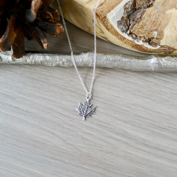 Sterling Silver Handmade Maple Leaf Necklace with Long Chain | DV Jewelry  Designs