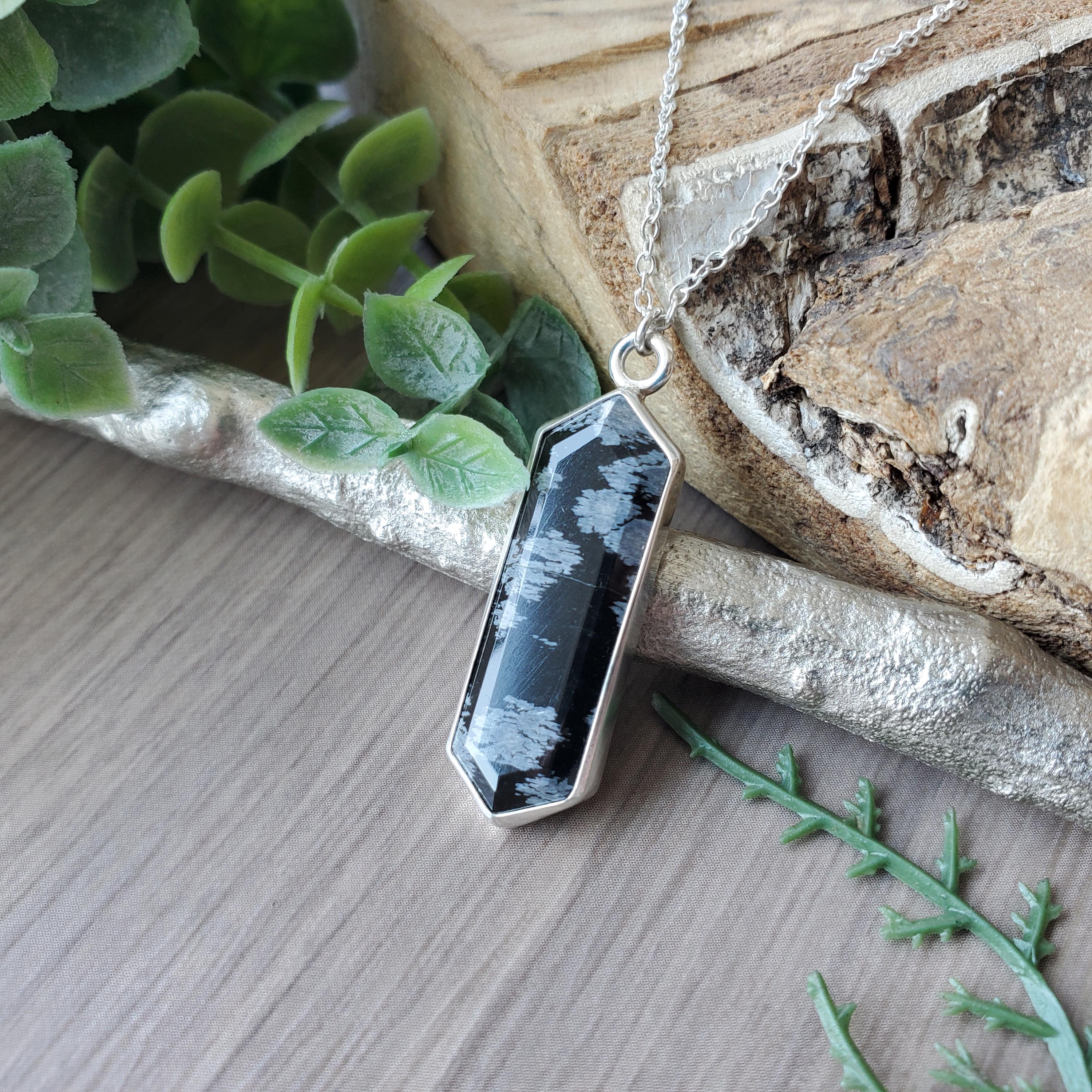 スノーフレークオブシディアン、ネックレス、スターリングシルバー