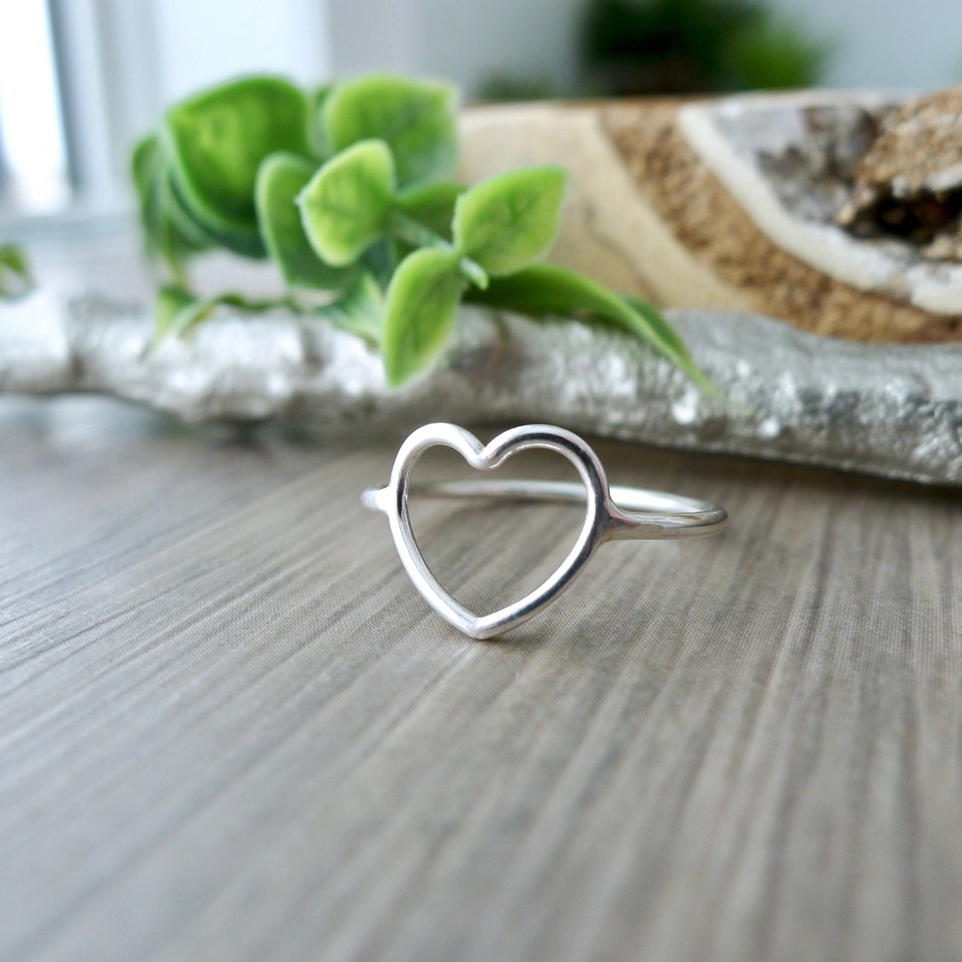 Open Heart Ring, Sterling Silver, Minimalist Heart, Modern Heart Ring ...