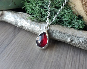 Garnet Necklace, January Birthstone, Sterling Silver, Pear Garnet, Simple Garnet, Genuine Garnet, Simple Necklace, January Necklace, Garnet