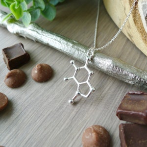 Chocolate, Molecule Necklace, Sterling Silver, Theobromine, Chemical Formula, Science Jewelry, Chocolate Lover, Chocolate Jewelry