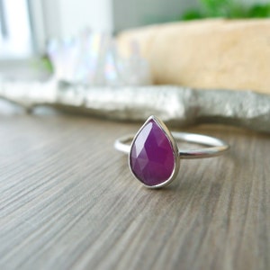 Ruby Ring, Sterling Silver, Genuine Ruby, Pear, Tear Drop, July Birthstone, July Ring, July Gift, July Jewelry, Ruby Jewelry, Minimalist