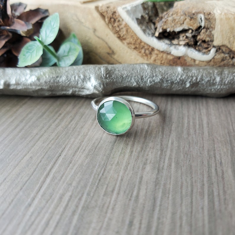 Serpentine Ring, Sterling Silver, Round, Simple Green, Genuine Serpentine, Faceted Serpentine, Deep Green, Serpentine Jewelry, Green Jewelry image 3