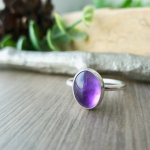 Amethyst Ring, Oval, Smooth, Deep Purple, Sterling Silver, February Birthstone, Purple Birthstone, February Gift, Small Amethyst, Genuine