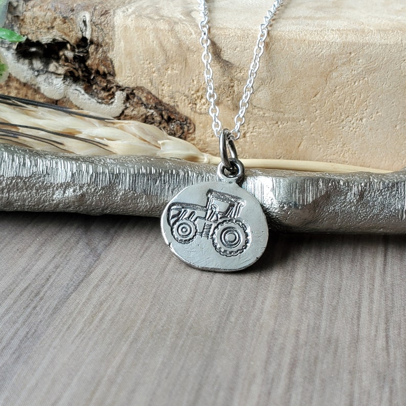 Tractor Necklace, Custom, Sterling Silver, Little Tractor, Tractor Pendant, 925, Tractor Jewelry, Farmer Gift, Gift for Boys, Initials image 4