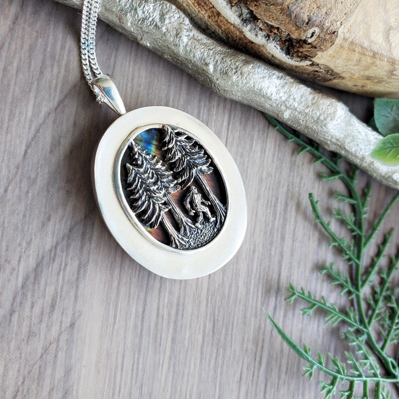 Orange Labradorite Necklace, Sterling Silver, Sasquatch, Bigfoot, Yeti