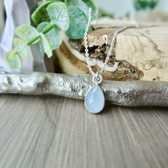 Aquamarine Necklace, Sterling Silver, March Birthstone, March
