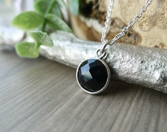 Onyx Halskette, Sterling Silber, echter Onyx, runder Onyx, schwarz, einfacher Stein, Halskette, einfacher Edelstein, moderne Onyx, minimalistische Halskette