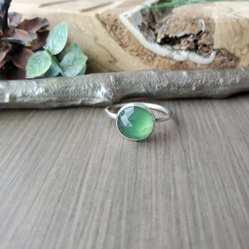 Serpentine Ring, Sterling Silver, Round, Simple Green, Genuine Serpentine, Faceted Serpentine, Deep Green, Serpentine Jewelry, Green Jewelry image 5