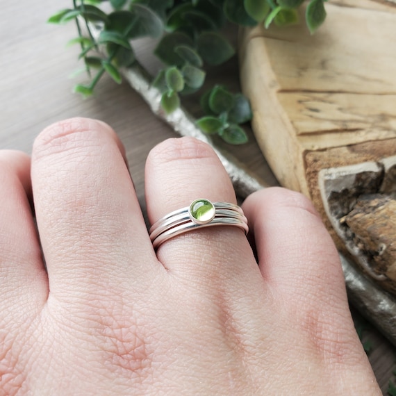 Peridot Ring, Sterling Silver Ring, August Birthstone, Simple