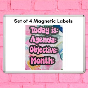 Set of 4 (2.5&quot;)  Custom Magnetic Labels, Classroom White Board Labels for Teachers, Classroom Organization, Classroom Decor, Removable Label