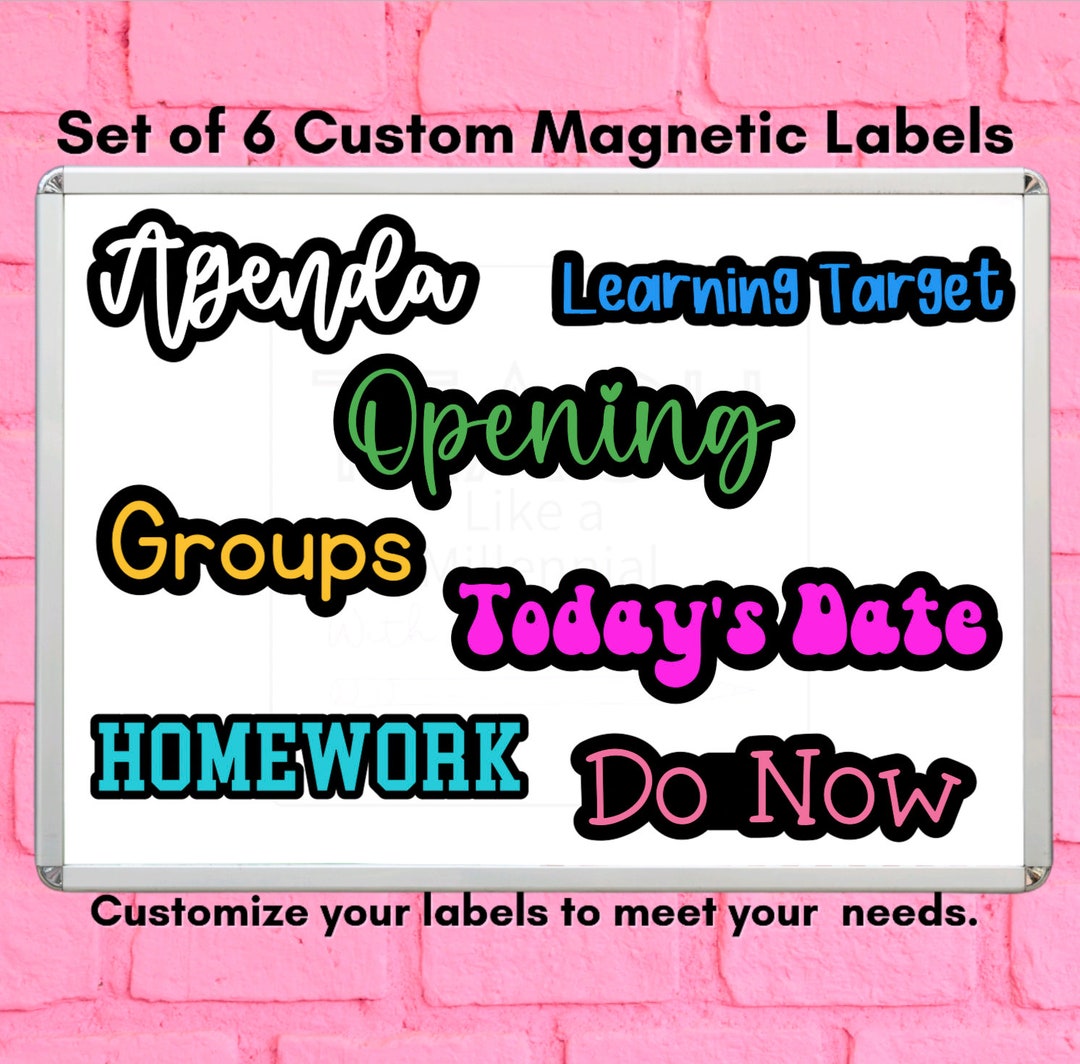 6 Custom Labels Set, Classroom White Board Labels for