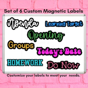 Set of 6 (2.5&quot;)  Custom Magnetic Labels, Classroom White Board Labels for Teachers, Classroom Organization, Classroom Decor, Removable Label