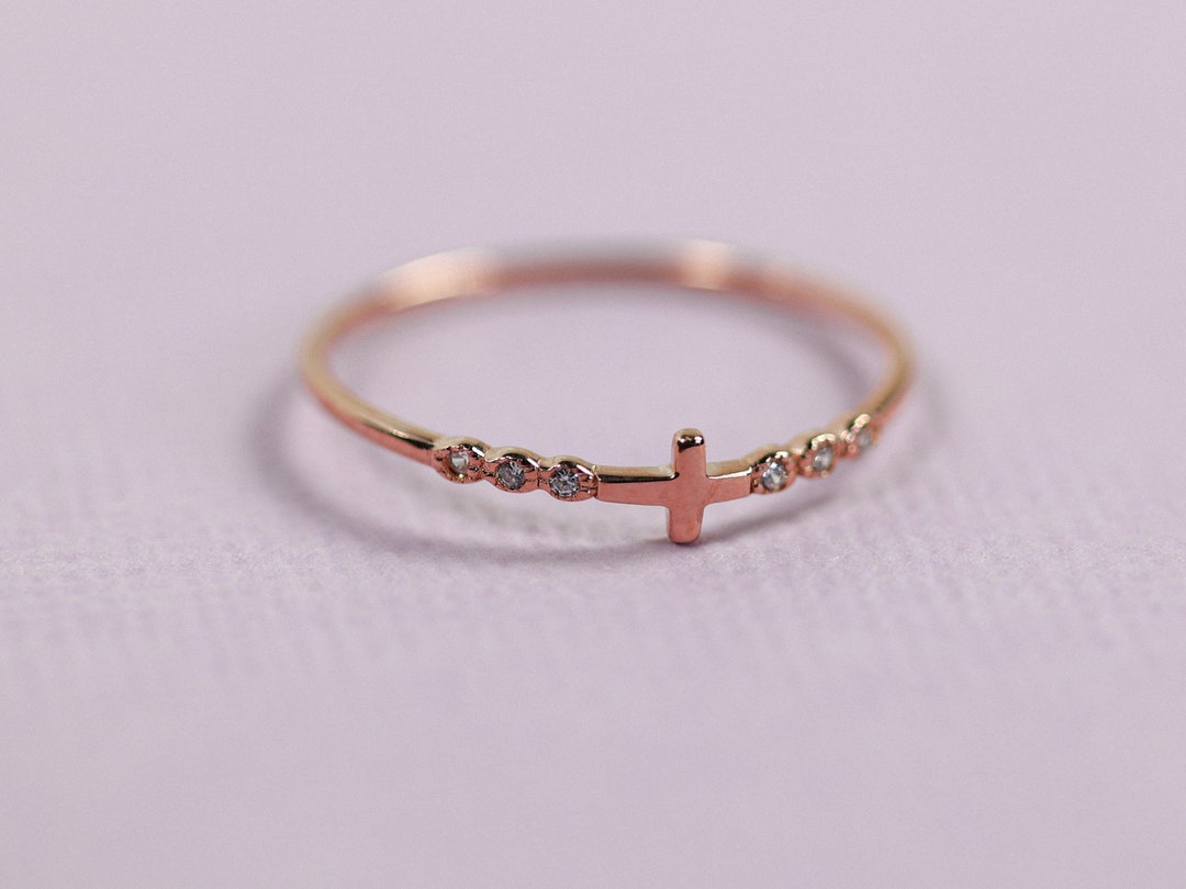 Rose Gold Cross Ring, Rose Gold Rings, Rose Gold Cross Rings, Rose Gold