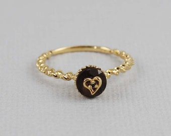 Smoky Quartz Gold Heart Cupcake Ring, Small Gold Ring, Gemstone Ring, Friendship Ring, Gift for Her