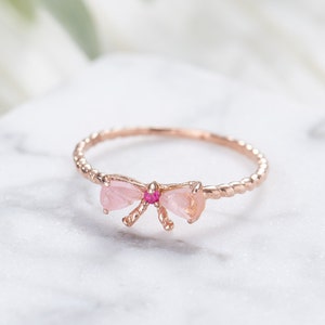 Pink Tourmaline and Ruby Bow Ring, tourmaline rings, promise ring, friendship ring,