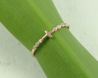 Rose Gold Cross Ring, Dainty Cross Rings, Spiritual Rings, Cross Jewelry, Sentimental Gifts, Gifts For Her, Promise Ring, Rose Gold Jewelry
