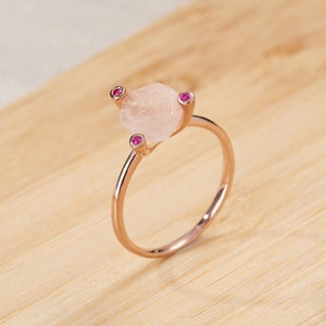 Rose Quartz  & Ruby Rose Gold Ring, sterling silver rings, silver rings, silver jewelry for women, multi gemstone ring, multi gemstone rings