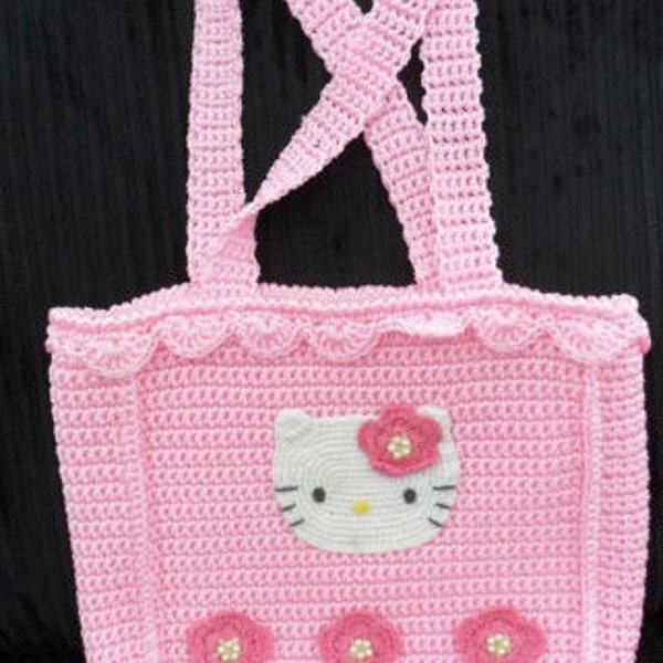 Hello Kitty Crocheted Purse - Fully Lined - Double Handles and Inside Pocket - Sanrio Smiles Hello Kitty