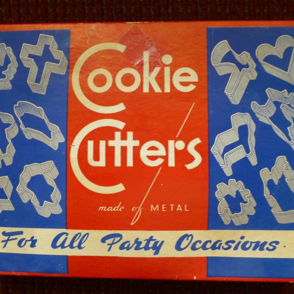 RESERVED ** Set of Metal Cookie Cutters - Assorted Holiday Theme - Vintage 1950's - Excellent Condition