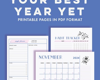 Printable Planner and Tracker Pages, Best Year Yet, PDF Calendar, Flowers