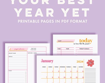 Aesthetic Printable Planner and Tracker Pages, Best Year Yet, PDF Calendar