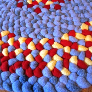 Area Oval Rug Hand-Braided Happy combo in bright blue, red, and yellow Recycled Wool 2' x 3' Oval Handmade Rug FREE SHIPPING in USA image 4