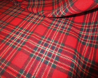 Fabric, 100% new wool, red plaid, 10 yds available, will cut to order skirt-weight, 59" wide, unwashed, sewing skirts, blazer. Free ship USA