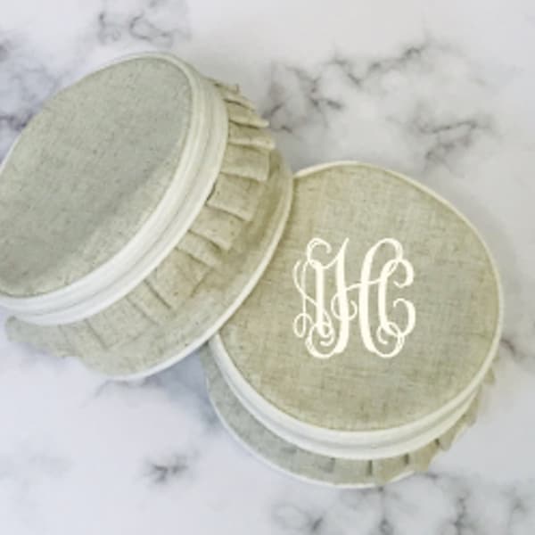 Monogrammed Ruffle Linen Jewelry Case - Bridesmaid Gift Ideas - Monogrammed Travel Case - Unique Gift Idea - Personalized Round Jewelry Case