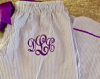 Monogrammed Seersucker Pajama Pants