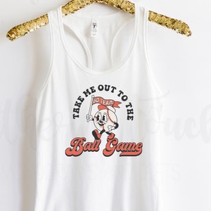 Take Me Out To The Ball Game Racerback Tank Top- Fun Graphic Tank - Summer Baseball Theme Tank - Next Level Racerback Ladies Tank Top