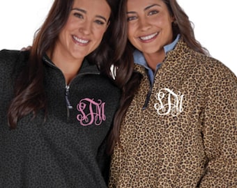 Monogrammed Leopard Quarter Zip Sweatshirt Pullover-Unisex - Charles River -Monogram Sweatshirt - Bridesmaid Gift - Monogram Outerwear