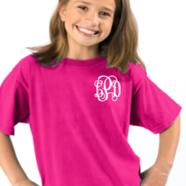 Monogrammed Short Sleeve Comfort Colors Youth T-shirt - Unisex Youth Crewneck T-Shirt - Comfort Colors Tee - Monogrammed Youth Tee