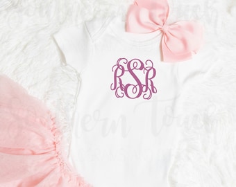 Monogrammed Short Sleeve Baby Bodysuit - Baby Shower Gift - Newborn Gift - Monogrammed Baby Clothing - Monogrammed Gifts-Ruffle/Plain Sleeve