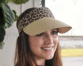 Monogrammed Leopard Sun Visor - Bridesmaid Gift Ideas -Bachelorette Party -Monogrammed Sun Hat -Monogrammed Beach Hat -Monogram Golf Visor