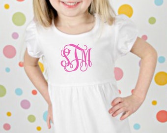 Monogrammed Girl's Short Sleeve Ruffle Dress - Monogrammed Gifts - Girl's Monogram Dress - Unique Gift Ideas - Cotton Dress - Holiday Dress