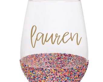 Monogrammed Jumbo Colorful Sprinkle Dip Wine Tumbler - Bridesmaid Gifts -Monogrammed Birthday Gifts - 30 oz Wine Glass - Monogrammed Barware