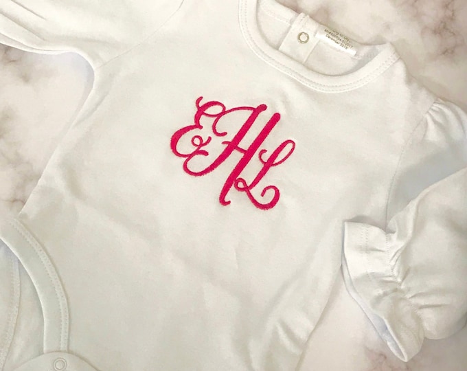 Monogrammed Long Sleeve Baby Bodysuit - Baby Shower Gift - Newborn Gift - Monogrammed Baby Clothing - Monogrammed Gifts - Ruffle/Plain