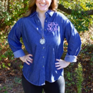 Monogrammed Denim Shirt - Bridesmaid Gift - Bachelorette Party - Wedding Day Shirts - Button Down Shirt - Monogrammed Gifts - Monogram Shirt