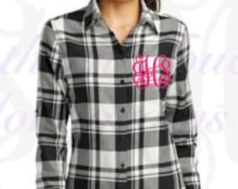 Monogrammed Plaid Flannel Tunic - Bridesmaid Gift - Bachelorette Party - Fall Plaid Tunic - Monogrammed Plaid Button Down Shirt