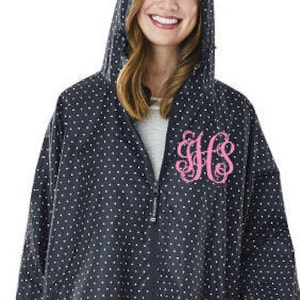 Monogrammed Navy Polka Dot Pack-N-Go Poncho - Charles River Apparel - Monogrammed Poncho - Unique Gift Ideas - Monogrammed Outerwear