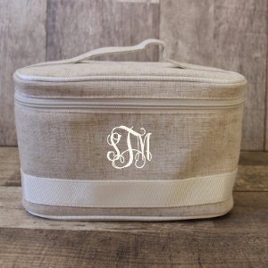 Monogrammed Linen Etui - Geschenkideen für Brautjungfer - Monogrammed Reise Kosmetik Etui - Einzigartige Geschenkidee - Personalisierter Make Up Etui